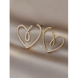 

Heart Shape Hollow Asymmetrical Stud Earrings, Golden