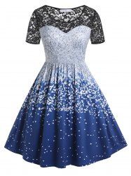 Plus Size 50s Polka Dot Lace Panel Flare Dress -  