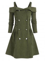 Cold Shoulder Button Up Lace-up Dress -  