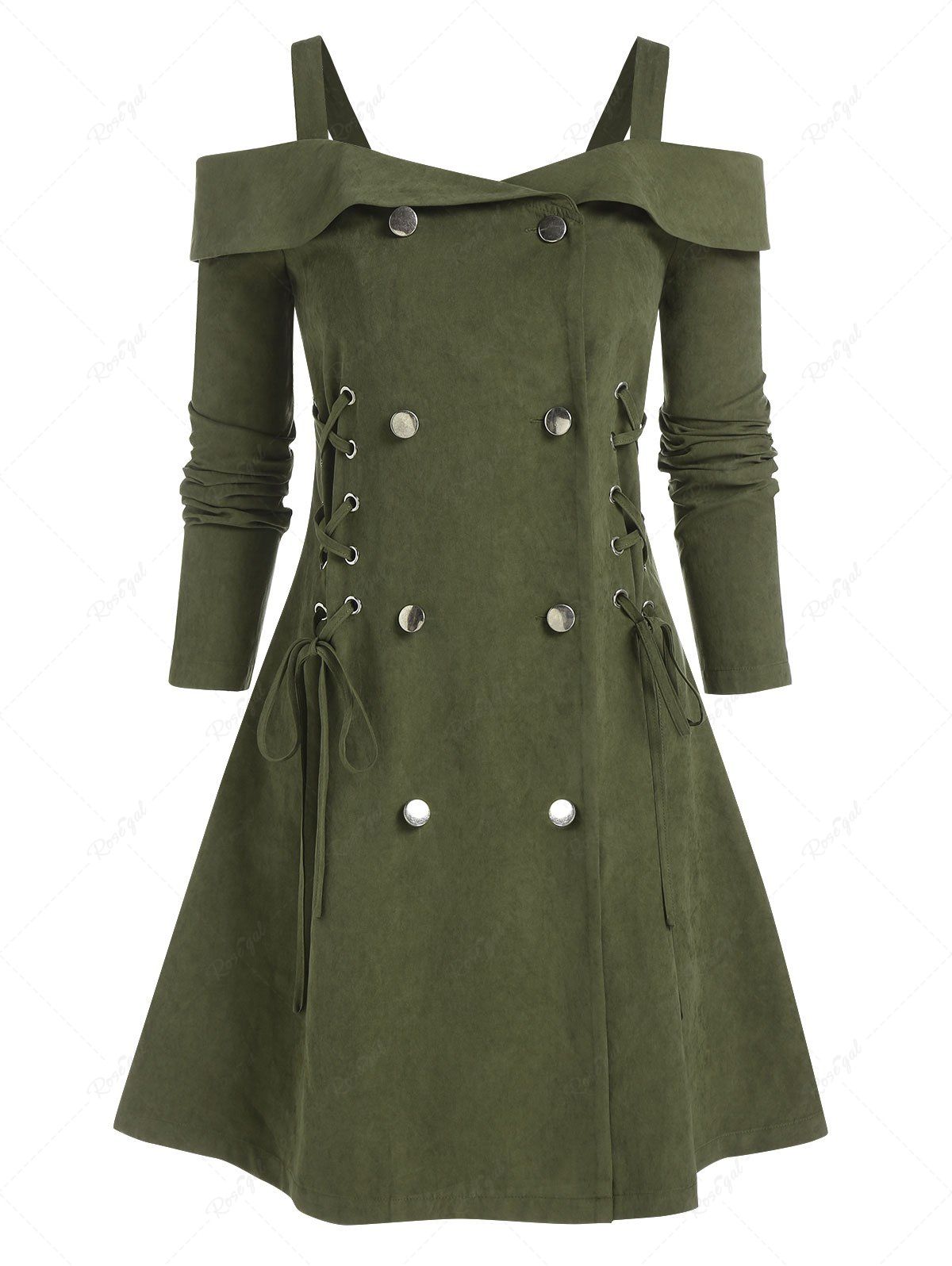 Shop Cold Shoulder Button Up Lace-up Dress  