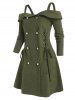 Cold Shoulder Button Up Lace-up Dress -  