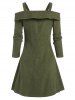 Cold Shoulder Button Up Lace-up Dress -  