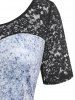 Plus Size 50s Polka Dot Lace Panel Flare Dress -  
