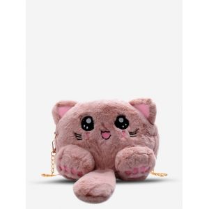 Cartoon Cat Faux Fur Chain Crossbody Bag, Pink