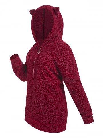 Plus Size Half Zipper Cartoon Ear Teddy Hoodie