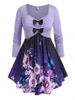 Plus Size Flower Butterfly Bowknot Draped Skirted Tee -  