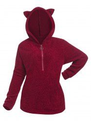 Plus Size Half Zipper Cartoon Ear Teddy Hoodie -  