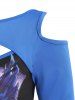 Skull Flower Wing Print Open Shoulder Cutout T Shirt -  