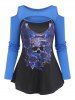 Skull Flower Wing Print Open Shoulder Cutout T Shirt -  