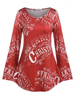 T-shirt à Motif Joyeux Noël Grande Taille - RED - 5X