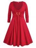 Robe Vintage Trapèze Plissée Cœur Anneau de Grande Taille - Rouge L