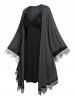 Plus Size Bell Sleeve Lace Panel Robe and Sleep Dress -  