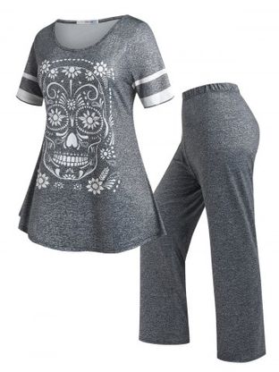 Plus Size Space Dye Skull Pajama T-shirt and Pants Set