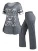 Plus Size Space Dye Skull Pajama T-shirt and Pants Set -  