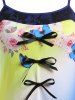 Plus Size&Curve Bowknot Ombre Color Floral Print High Low Dress -  