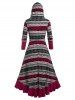 Robe de Noël Mi-longue à Capuche Haute Basse Imprimée de Grande Taille à Lacets - Rouge foncé 2X