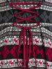 Robe de Noël Mi-longue à Capuche Haute Basse Imprimée de Grande Taille à Lacets - Rouge foncé 5X