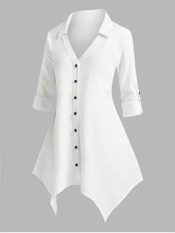 Plus Size Handkerchief Roll Tab Sleeve Tunic Blouse - WHITE - 1X