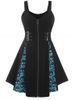 Plus Size Gothic Colorblock Lace Insert Skulls Grommet Buckles Dress -  