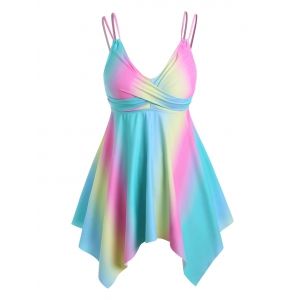 

Plus Size Rainbow Twisted Handkerchief Tankini Swimwear, Multi