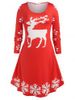 Robe Chemise de Noël à Imprimé Cerf de Grande Taille - Rouge 5X