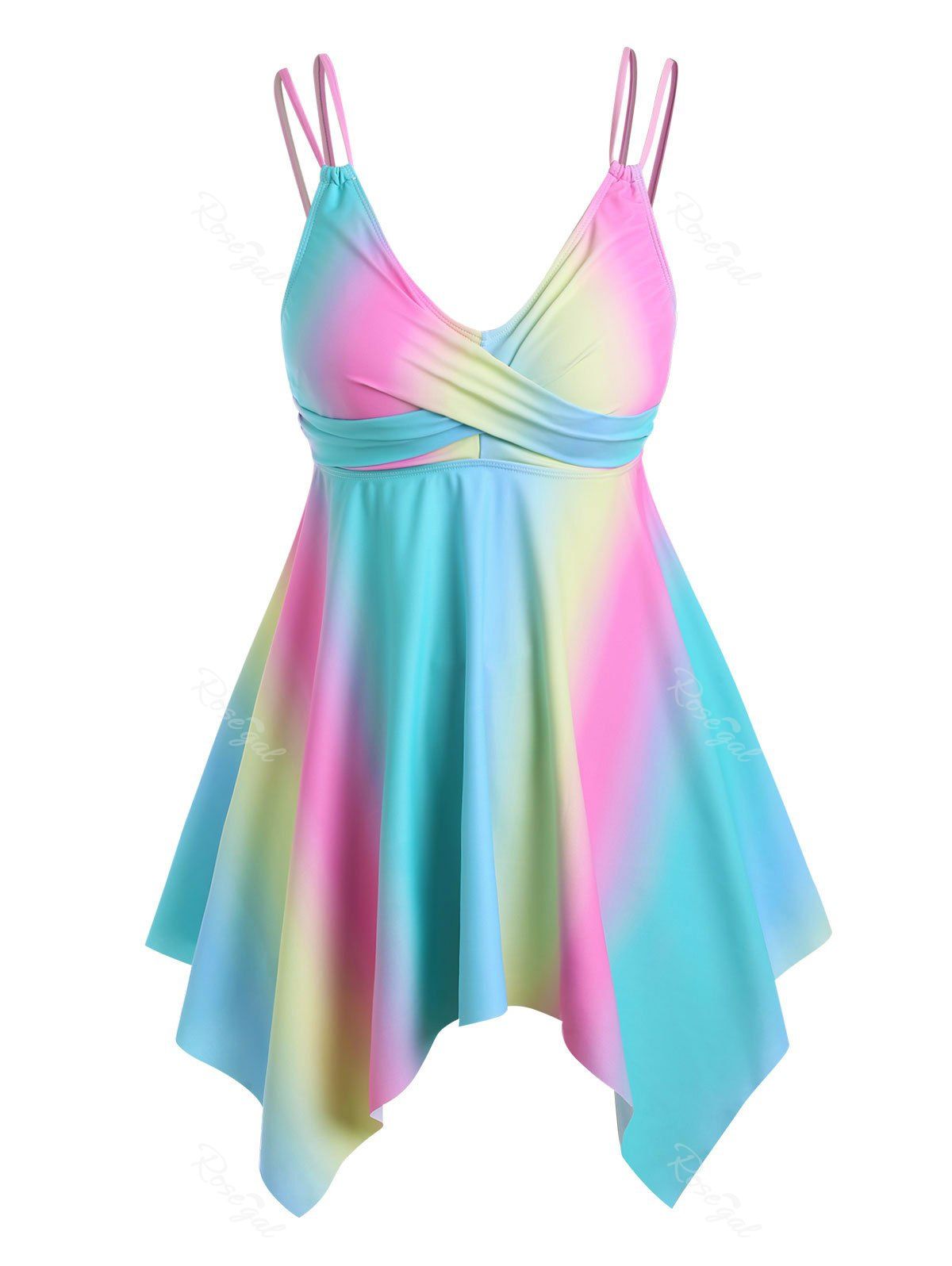 Cheap Plus Size Rainbow Twisted Handkerchief Modest Tankini Swimsuits  