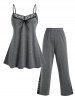 Plus Size Lace Insert Bowknot Pajama Camisole and Pants Set -  