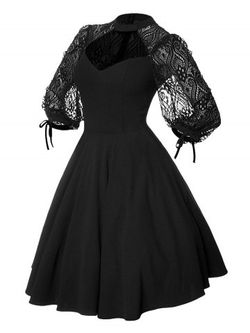 Plus Size&Curve Lace Panel Cutout Cocktail Dress - BLACK - L