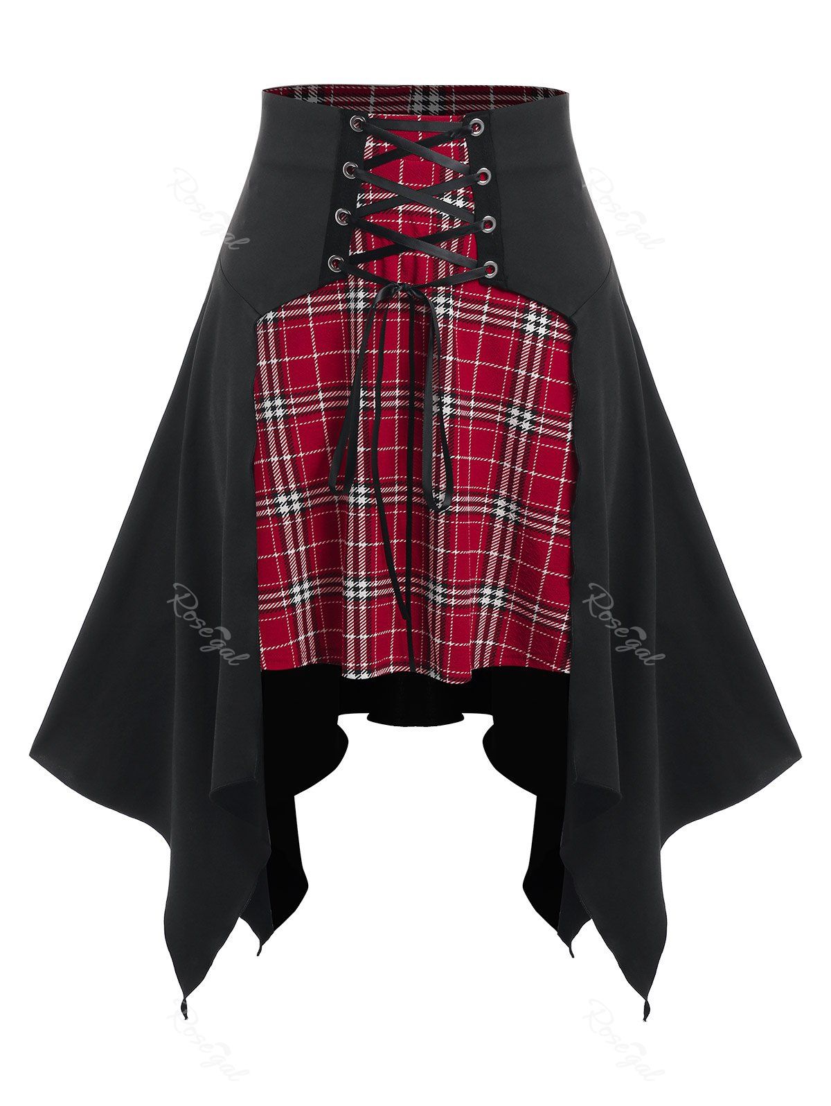 Outfit Plus Size Plaid Mini Skirt and Lace Up Handkerchief Corset  
