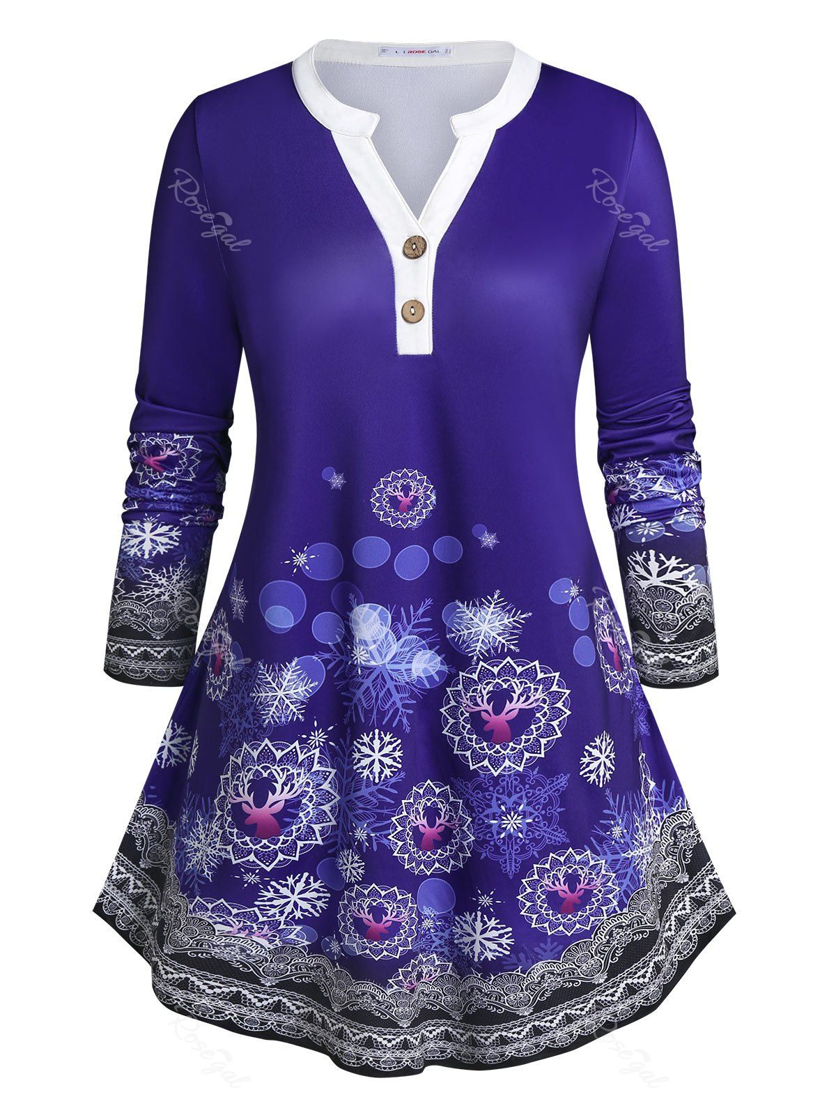 Outfit Plus Size Snowflake Elk V Notch Round Hem Tee  