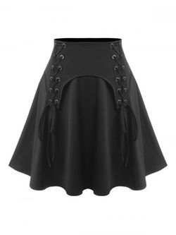 Plus Size&Curve Punk Lace Up Mini A Line Skirt - BLACK - L
