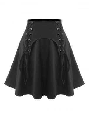 Plus Size&Curve Punk Lace Up Mini A Line Skirt