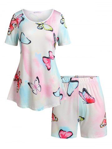 Plus Size&Curve Butterfly Print Shorts Pajamas Set - MULTI - 4X