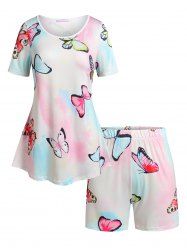 Plus Size&Curve Butterfly Print Shorts Pajamas Set - 5x 