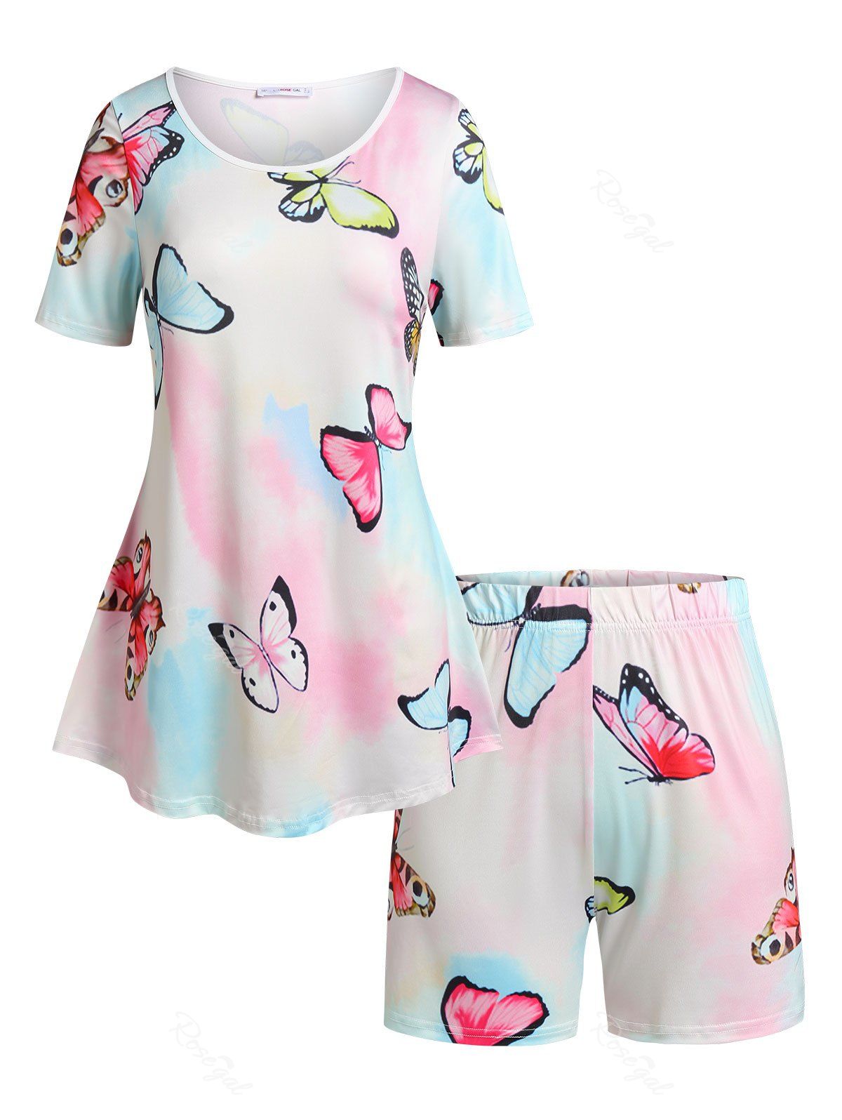 Cheap Plus Size&Curve Butterfly Print Shorts Pajamas Set  