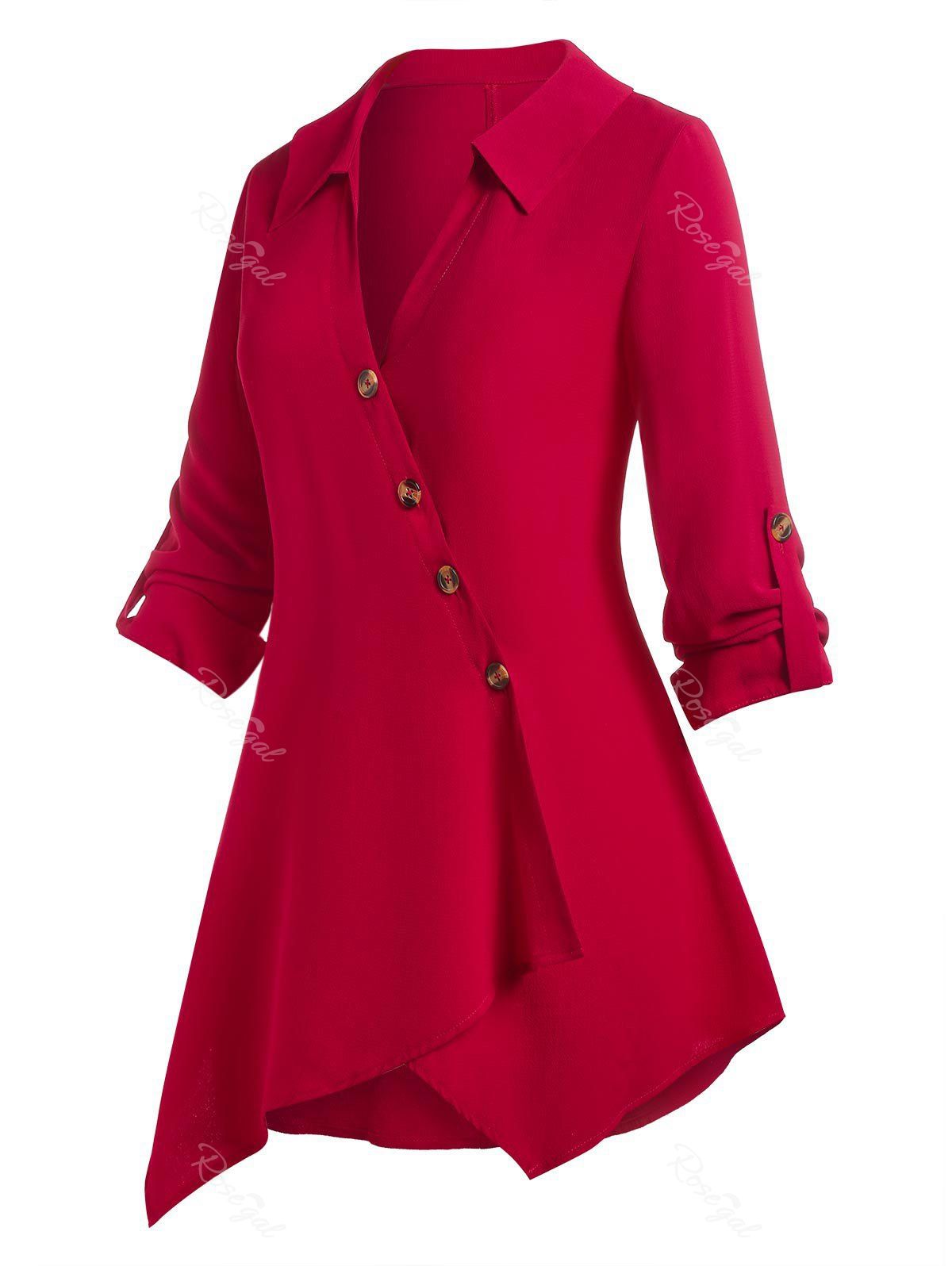 Trendy Plus Size Irregular Buttons Blouse  