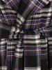 Plus Size Belted Plaid Lapel Coat -  
