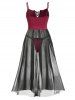 Plus Size Mesh Sheer Slit Lace Up Sexy Dress Set -  