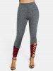 Plaid Print Criss-cross Heathered Skinny Leggings -  