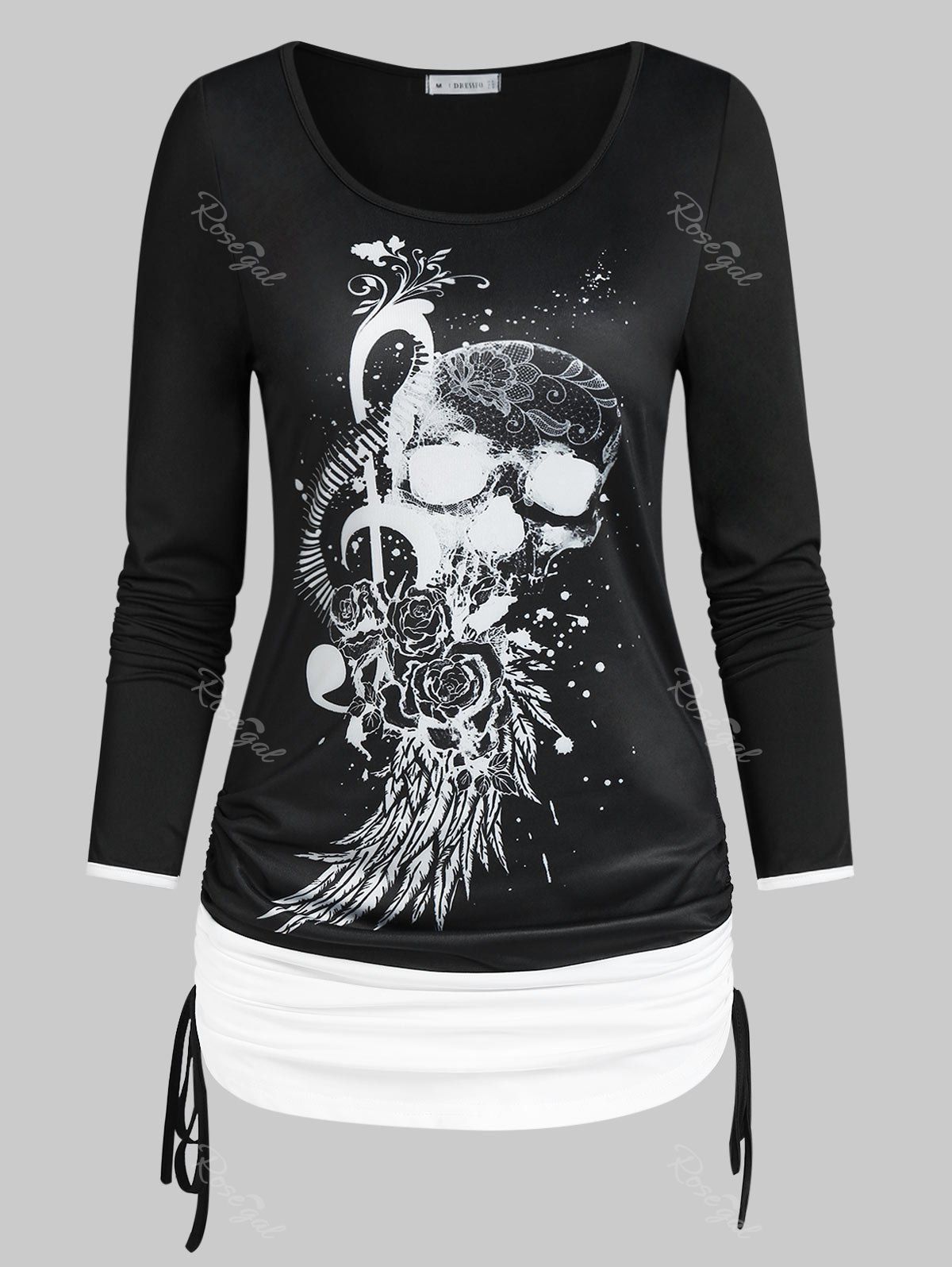 Best Halloween Skull Print Cinched T-shirt  
