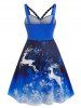 Plus Size Christmas Snowflake Elk Print Grommet Dress -  