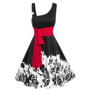 

Skew Neck Skeleton Print Halloween Dress, Black