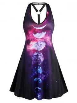Plus Size Moon Phase Print Y-back Mini Dress - BLACK - 1X