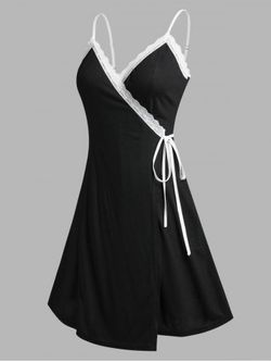 Plus Size Eyelash Lace Wrap Lingerie Babydoll Dress - BLACK - L