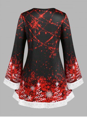 Plus Size Snowflake Print Lace Trim T Shirt