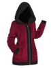 Plus Size Faux Fur Two Tone Fluffy Tunic Hooded Coat -  
