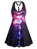 Plus Size Moon Phase Print Y-back Mini Dress -  