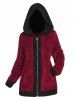 Plus Size Faux Fur Two Tone Fluffy Tunic Hooded Coat -  