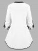 Chemise Boutonnée Contrastée à Manches Roulées Grande Taille - Blanc 1X