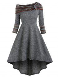 Skew Neck Tribal Print High Low Midi Dress -  
